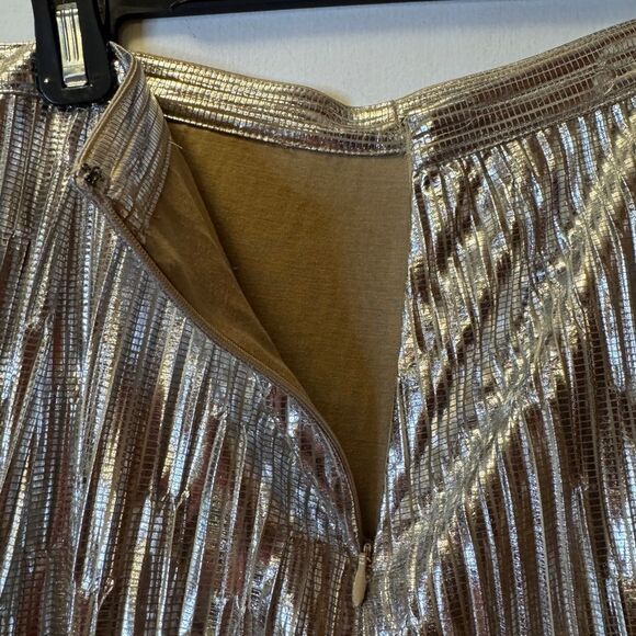 ANTHROPOLOGIE MAEVE Eclat Micro-pleated Metallic Midi Skirt Silver Women’s 8 - Picture 6 of 7